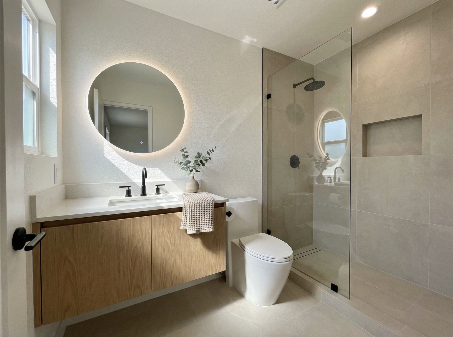 Guest bathroom remodel with custom tile and a clean modern vanity in Los Angeles — YBL Design & Build