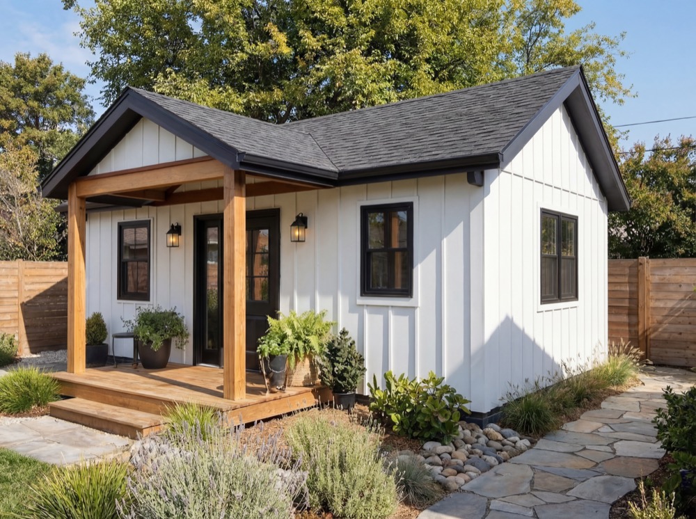 Detached new-build ADU with landscaped garden, built by YBL Design & Build